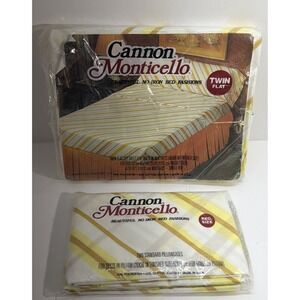 Vtg Cannon Monticello Twin Flat Sheet Diagonal Fantasy Stripes & 2 Pillowcases